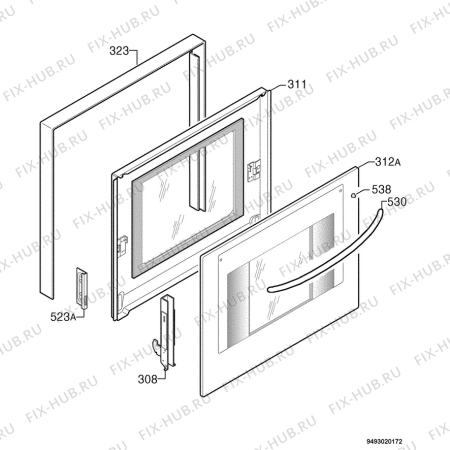 Взрыв-схема плиты (духовки) Zanussi ZBM777N - Схема узла Door 003